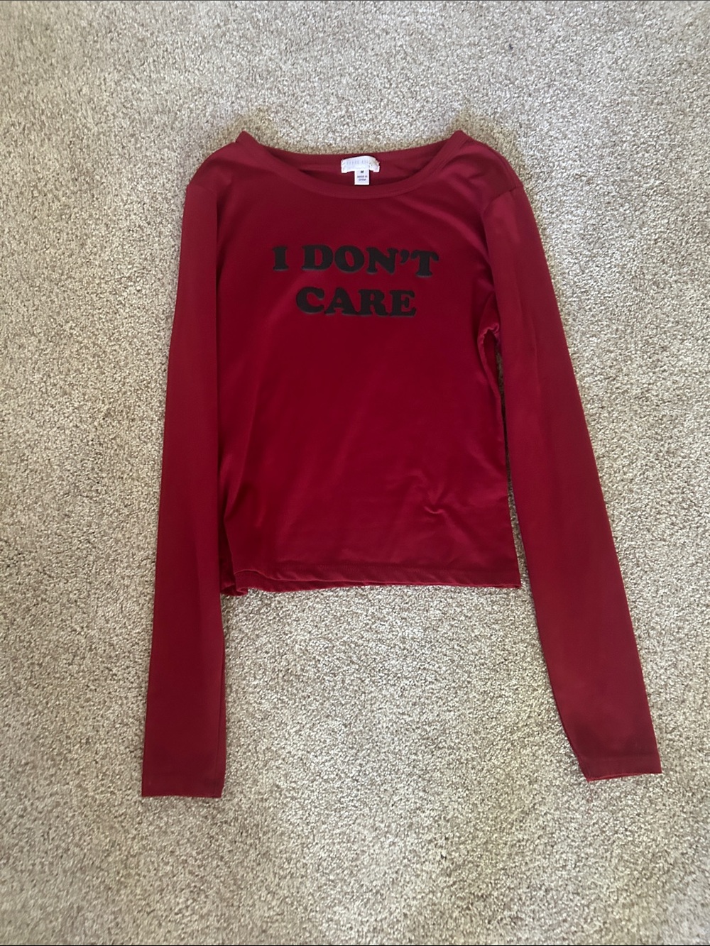 Red Long Sleeve Graphic Tee "I DON'T CARE"
